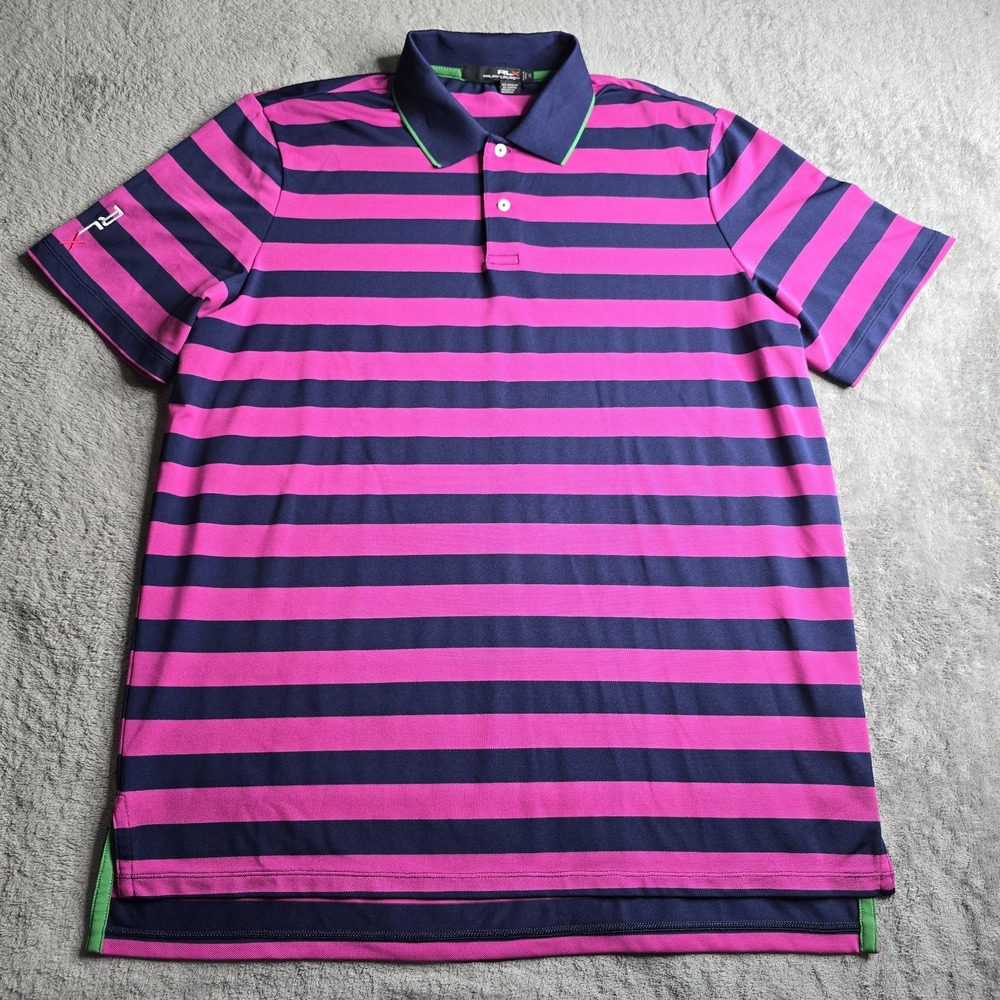 RLX Ralph Lauren Golf Polo Mens XL Purple Pink Striped Performance Stretch